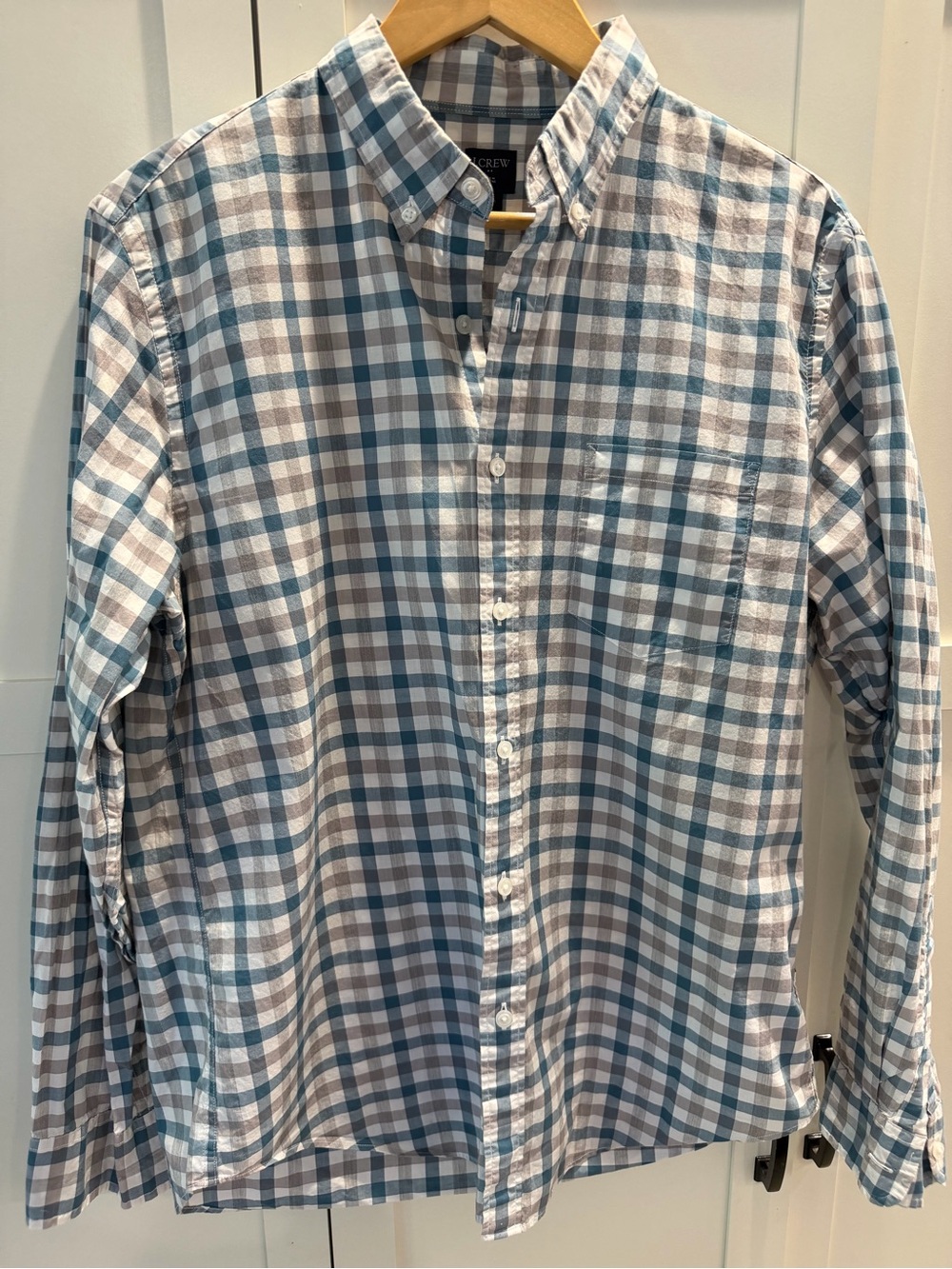 J. Crew Plaid Button-Down Shirt in Teal, White and Gray